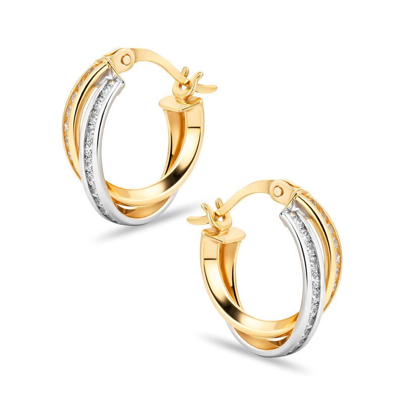 Arracadas Bicolor Oro 10k Con Zirconias 10 mm |... image number null