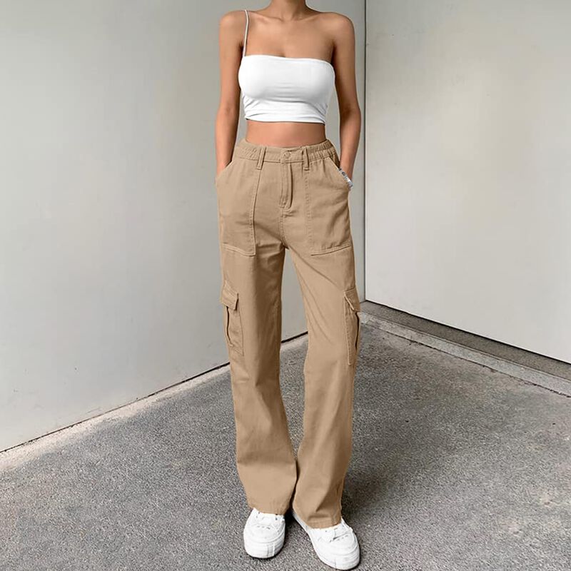 Pantalones Cargo Lepunuo Mujer Caqui, Pierna An... image number null