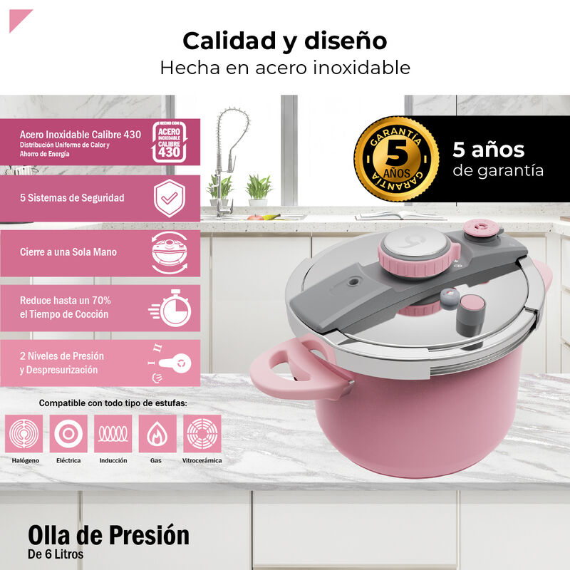Bogner Olla de Presi&oacute;n 6L Acero Inox Rosa BPC06... image number null