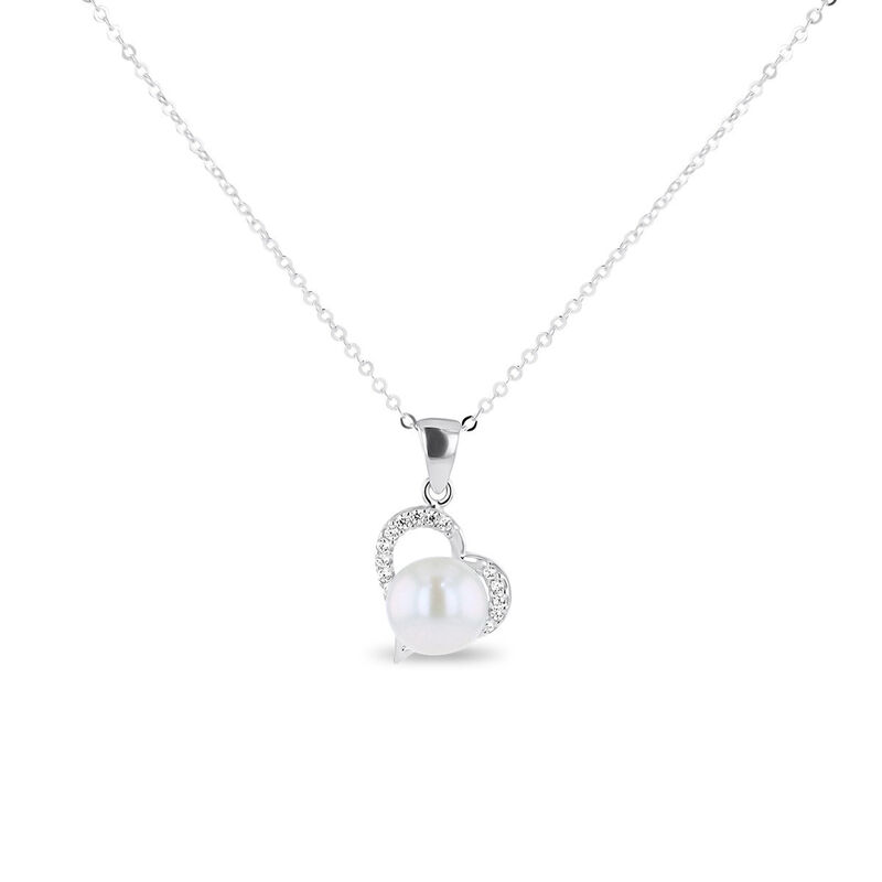 Dije Coraz&oacute;n Oro Blanco 10k Con Perla Y Zirconi... image number null