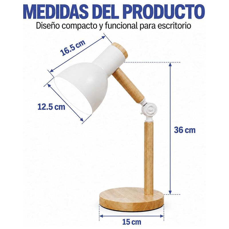 L&aacute;mpara De Escritorio De Metal Y Madera E27 40 ... image number null
