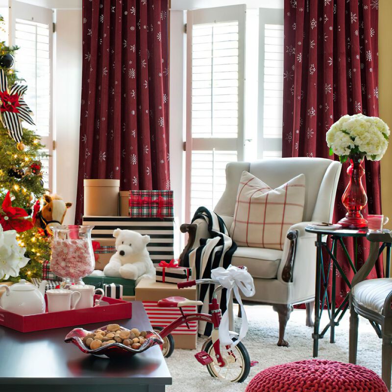 Cortinas Beauoop De Terciopelo Rojo Navide&ntilde;o De... image number null