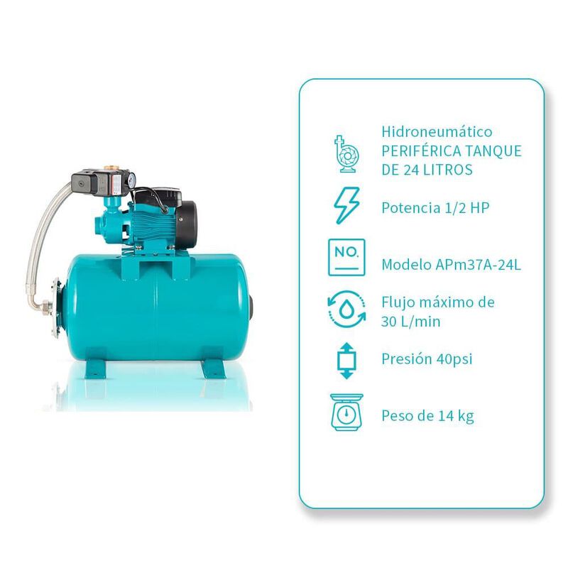 Hidroneumático Bomba Periférica ½ HP Tanque de ... image number null