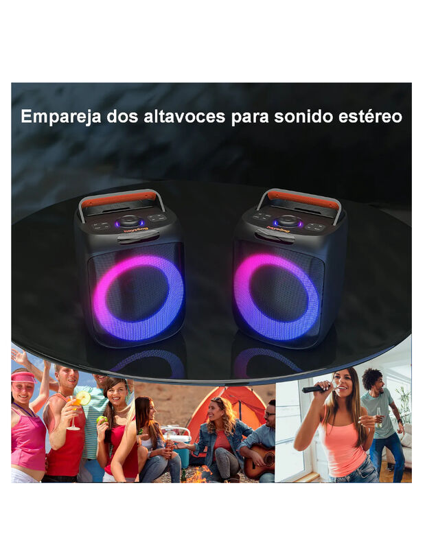 Bocina Bluetooth Party Heysong Tws Micr&oacute;fono Po... image number null