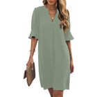 Vestido Wkior Mujer Cuello V Manga Corta Verde Claro Talla M