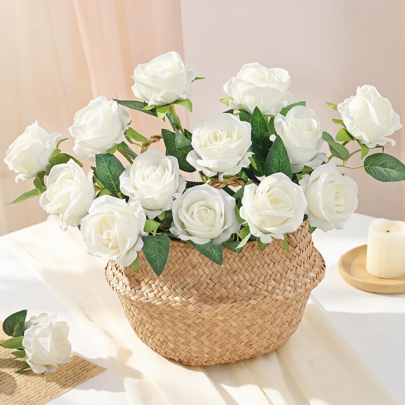 Rosas Artificiales De Seda Blanca Yastouay &ndash; 30... image number null