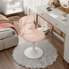 Silla Giratoria Ajustable Rosa Con Tela Borrega Y Base Blanca