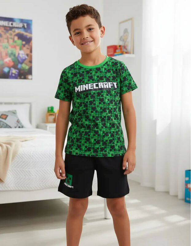 Conjunto Minecraft Para Ni&ntilde;os I Short Y Playera image number null
