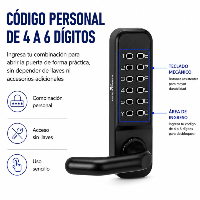 Cerradura Mec&aacute;nica Con C&oacute;digo Para Puerta, Sin ... image number null
