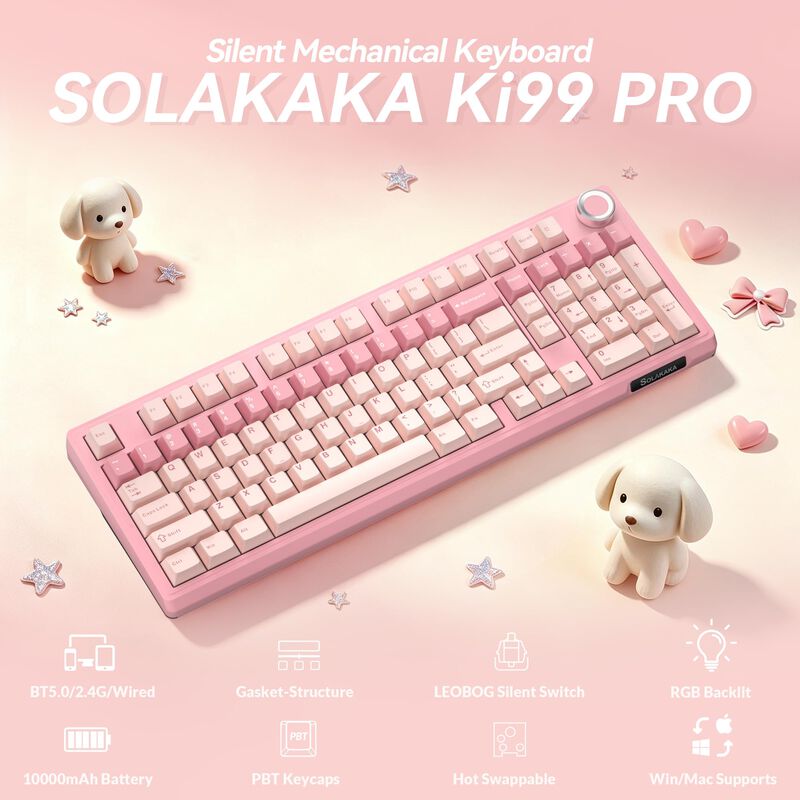 Teclado Solakaka Ki99 Pro 96% Inal&aacute;mbrico Rosa image number null
