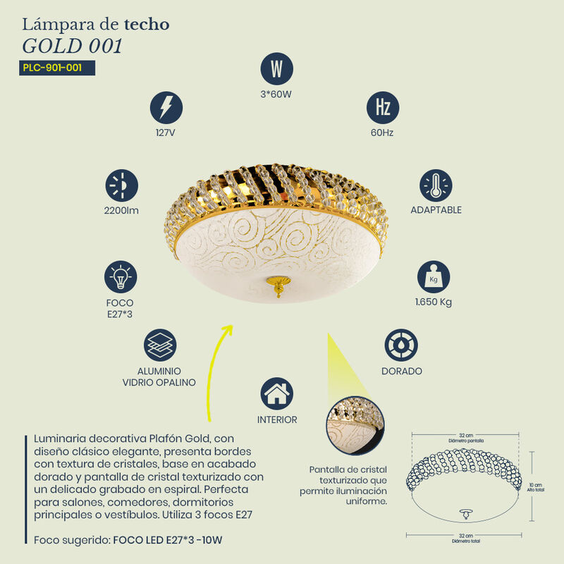 Plaf&oacute;n de Techo MIL LUCES GOLD 002 - Metal Dora... image number null