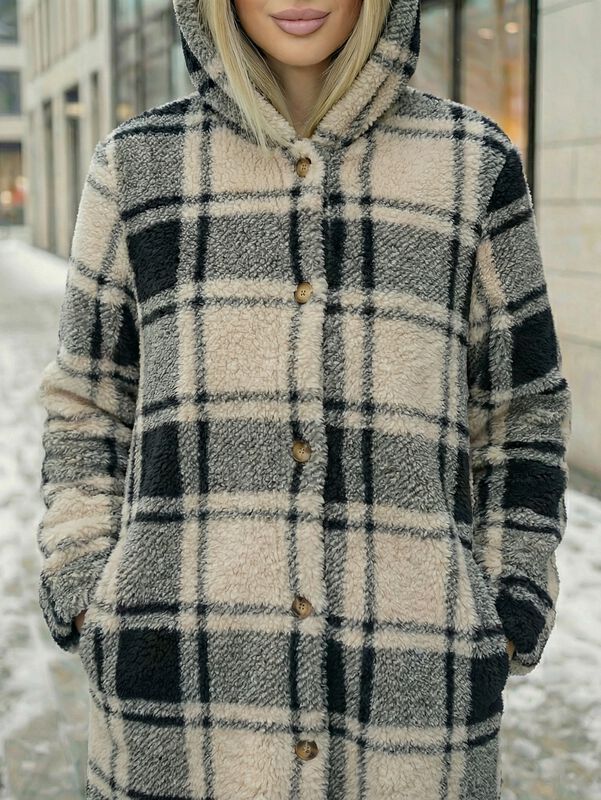 Abrigo C&aacute;rdigan Largo para Mujer Tipo Peluche C... image number null