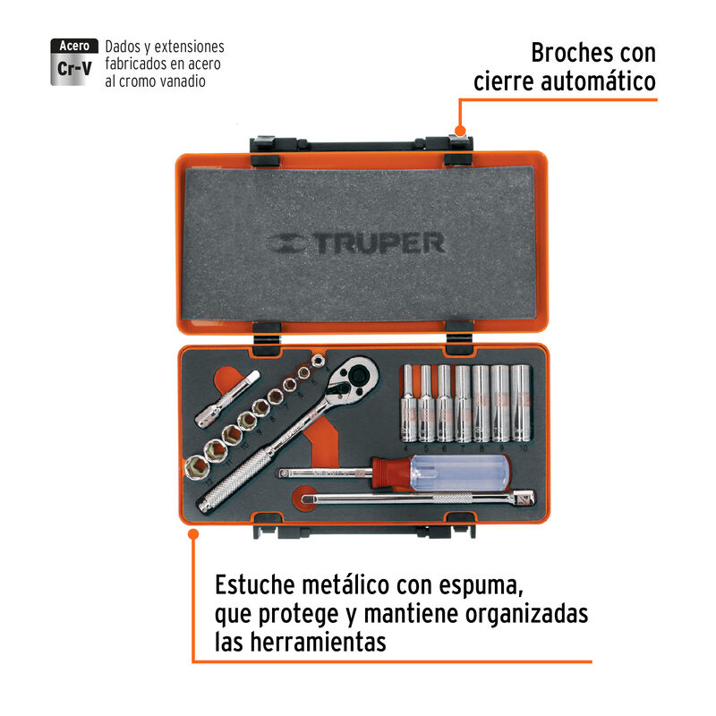 Juego de 20 Herramientas Cuadro 1/4' Mm para Me... image number null