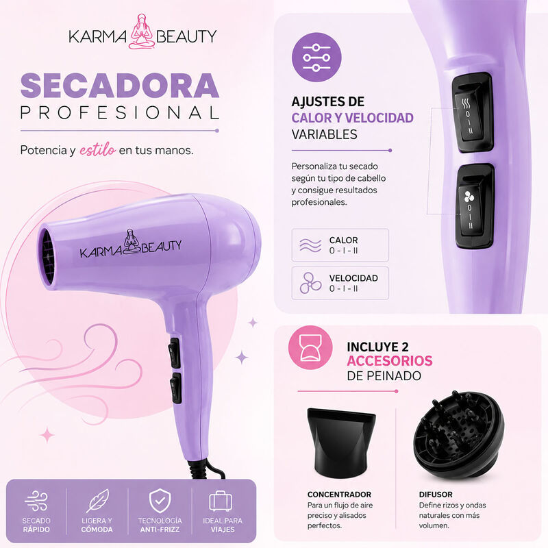Secadora De Viaje Morada Karma Beauty | Compact... image number null