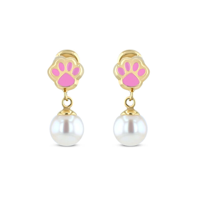 Aretes De Huellita En Oro Amarillo 10K Con Perl... image number null