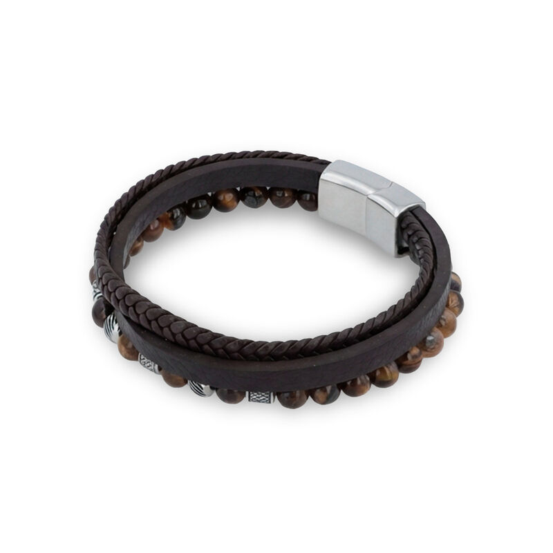 Pulsera De Acero Y Piel En Color Negro Y Cafe Y... image number null