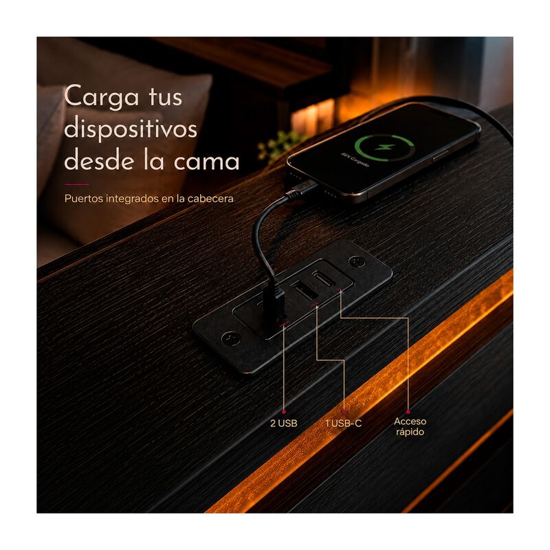 Base Cama Individual Moderna Luz Led Usb C Refo... image number null