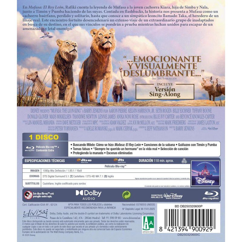 Mufasa: El Rey Le&oacute;n [Blu-ray] (2024) Mufasa: Th... image number null