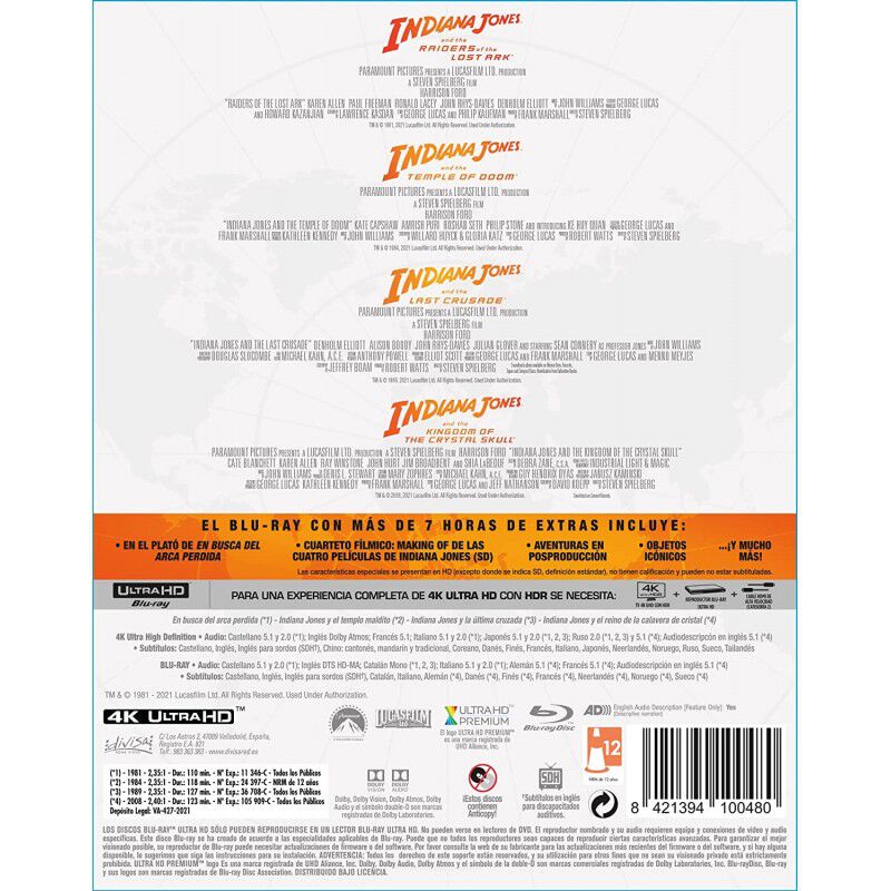 Colecci&oacute;n Indiana Jones (Steelbook)  (4 discos ... image number null