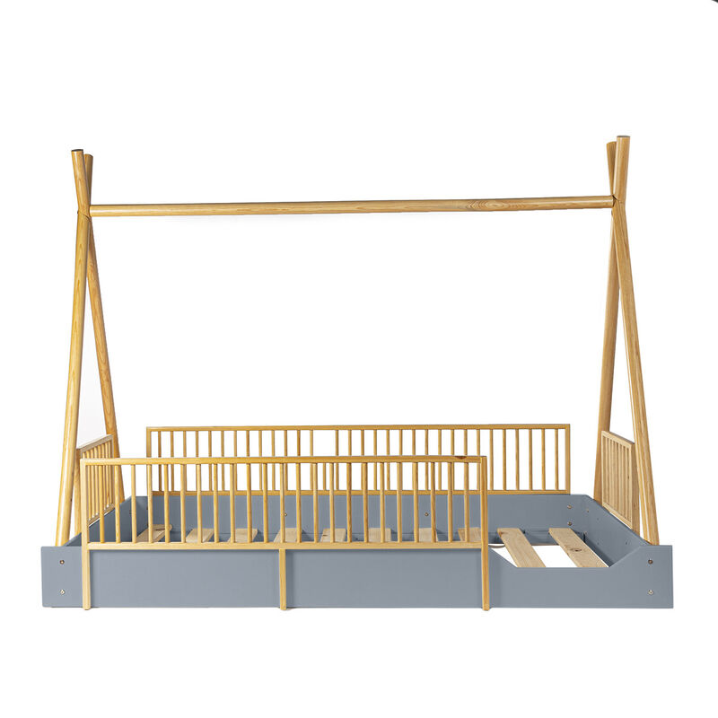Cama Tipi Montessori de Madera con Barandales R... image number null