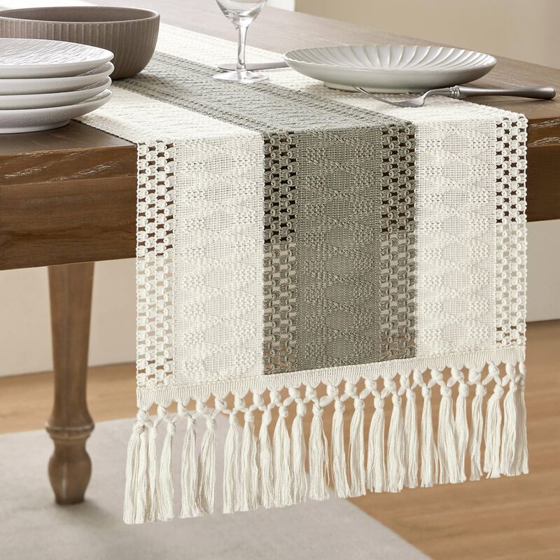 Camino De Mesa Zeemart, Estilo Macram&eacute;, Bicolor... image number null