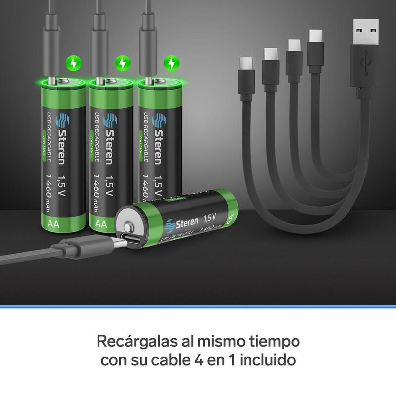 4 baterías recargables USB Li-Ion tipo AA, de 1... image number null
