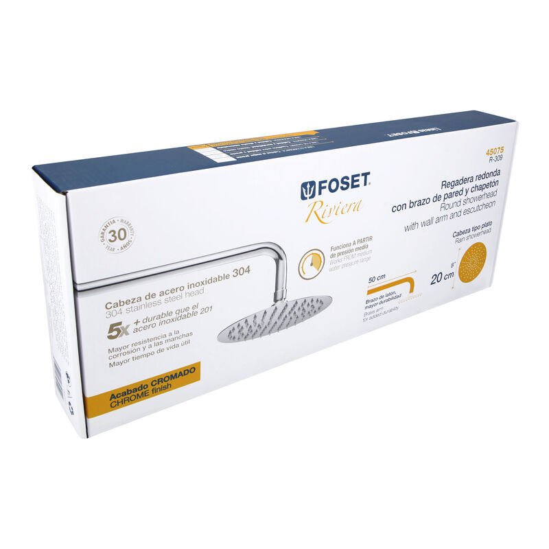 Regadera Cromo 8' Plato Redondo delgado con Bra... image number null