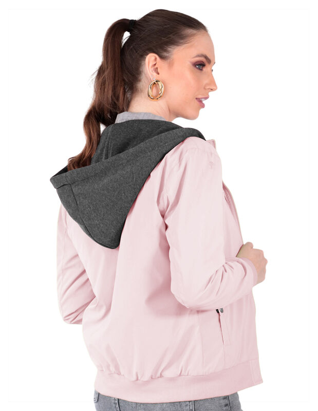 Chamarra Boomber Mujer Cuello Redondo Con Gorro image number null