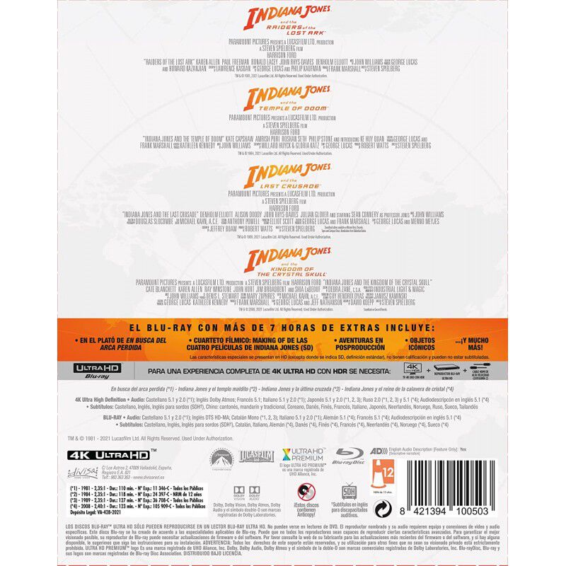 Colecci&oacute;n Indiana Jones (4 Discos 4k Uhd + 5 Di... image number null