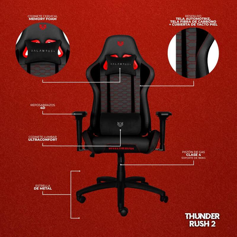 Balam Rush Silla Gamer Thunder 2 hasta 150Kg Ne... image number null