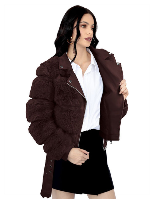 Chamarra Vinipiel Peluche Mujer Premium Caf&eacute; Ro... image number null