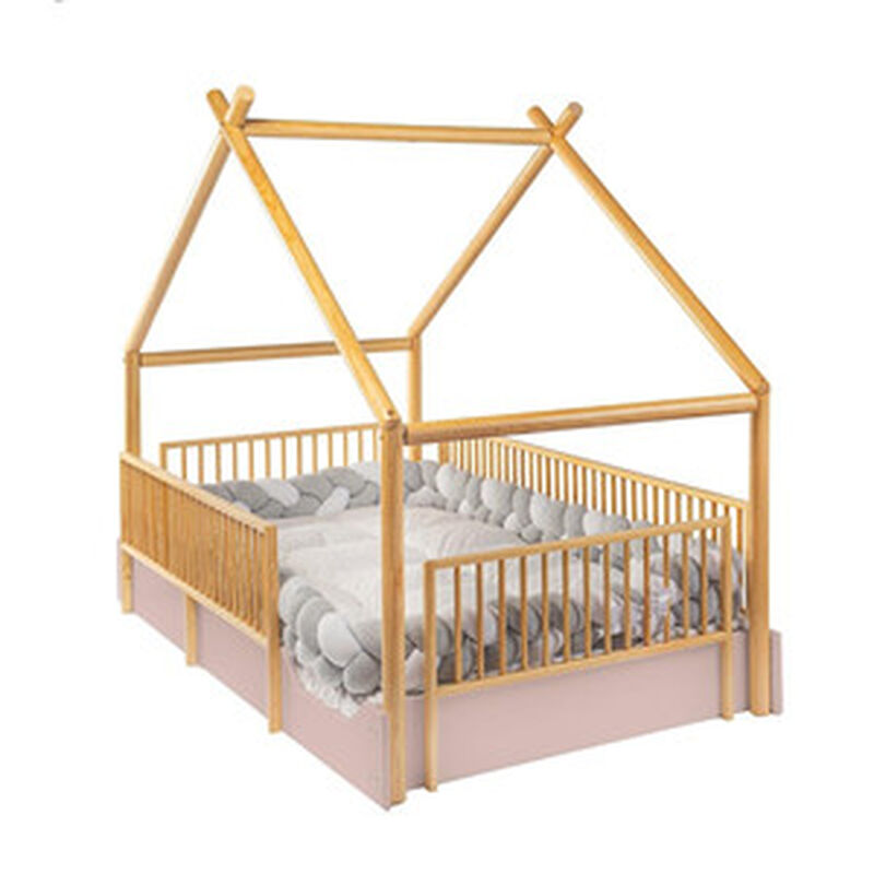 Cama Chalet Montessori de Madera con Barandales... image number null
