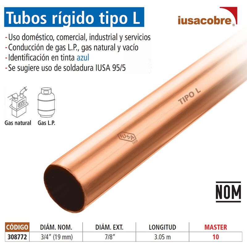 Tubo De Cobre Tipo &rdquo;l&rdquo; Tramo De 3.05 M 3/4&rdquo;, 10... image number null