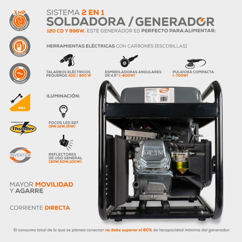 Soldadora Generador Inverter Evans 7hp 1kw 40/1... image number null