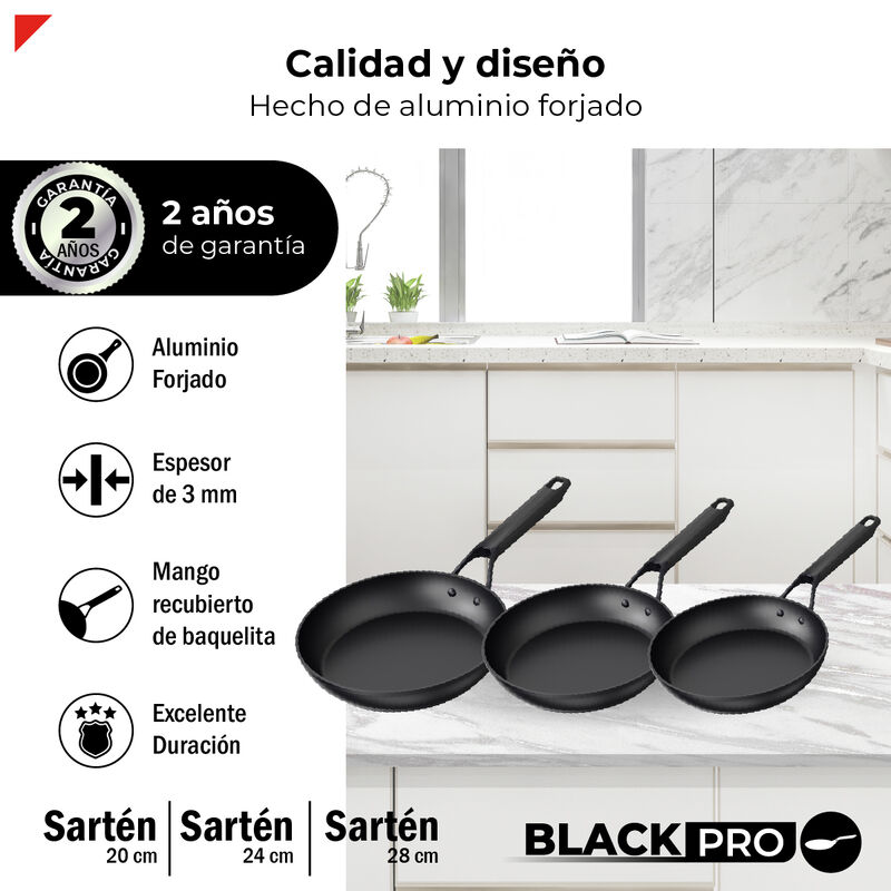 Set 3 Sartenes 20 24 Y 28cm Aluminio Forjado Bo... image number null