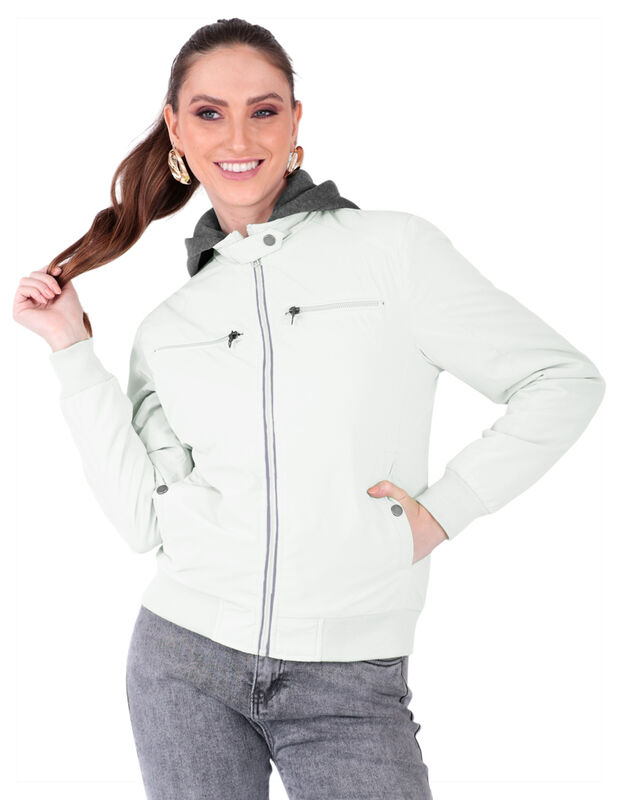 Chamarra Boomber Mujer Cuello Redondo Con Gorro image number null