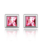 Aretes en Baño de Oro Blanco de 18K de Cuadro con Cristal en Color Rosa Corte Princesa