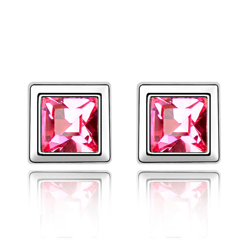 Aretes en Baño de Oro Blanco de 18K de Cuadro c... image number null