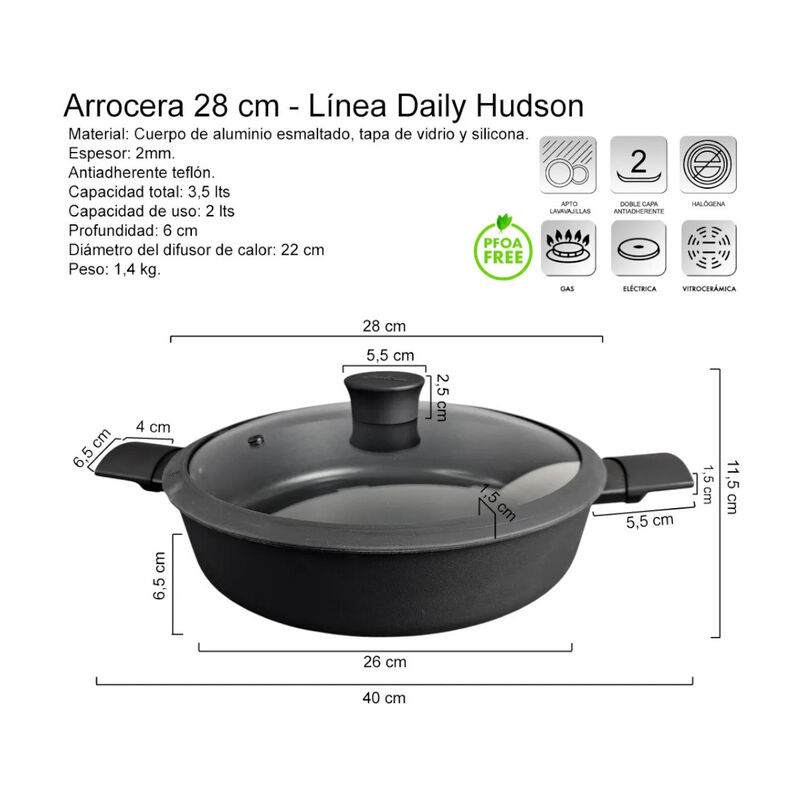 Arrocera HUDSON 28cm Aluminio Negra Antiadheren... image number null