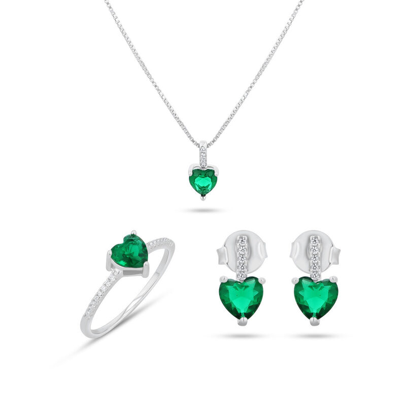 Juego De Anillo Aretes Y Dije De Corazon Con Ca... image number null