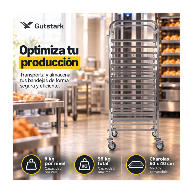 Rack Espiguero 16 Niveles 96kg Ss201 Ruedas Fre... image number null