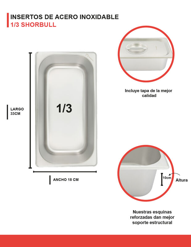 Inserto acero inoxidable tercio 1/3 10 Shorbull image number null
