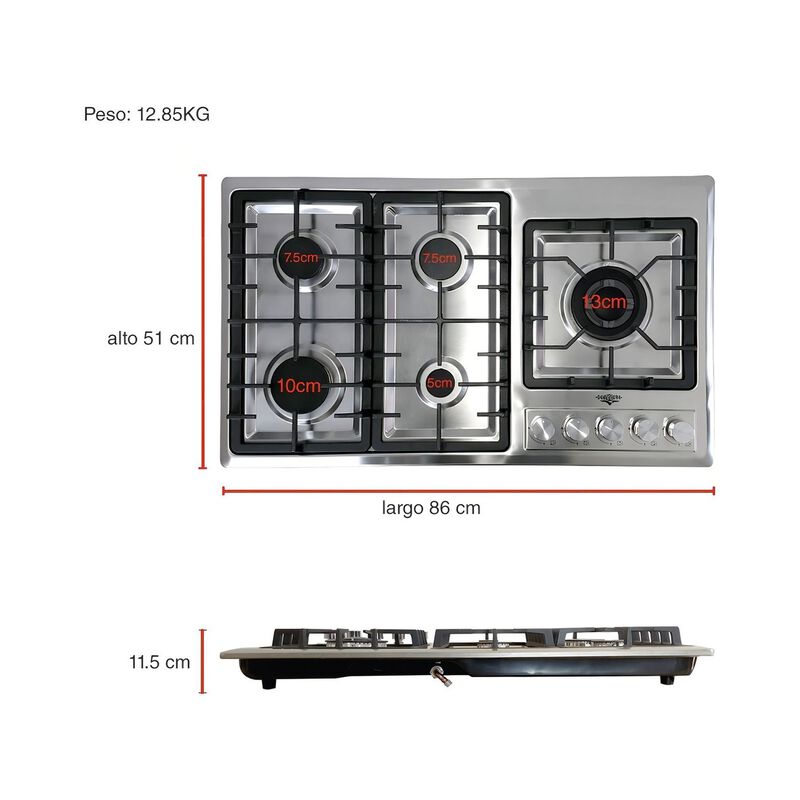 Parrilla Gas 5 Quemadores Acero Inox Empotrable... image number null