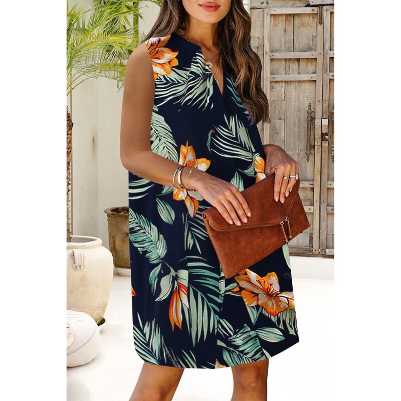 Vestido Qacohu Sin Mangas Floral Azul Marino image number null