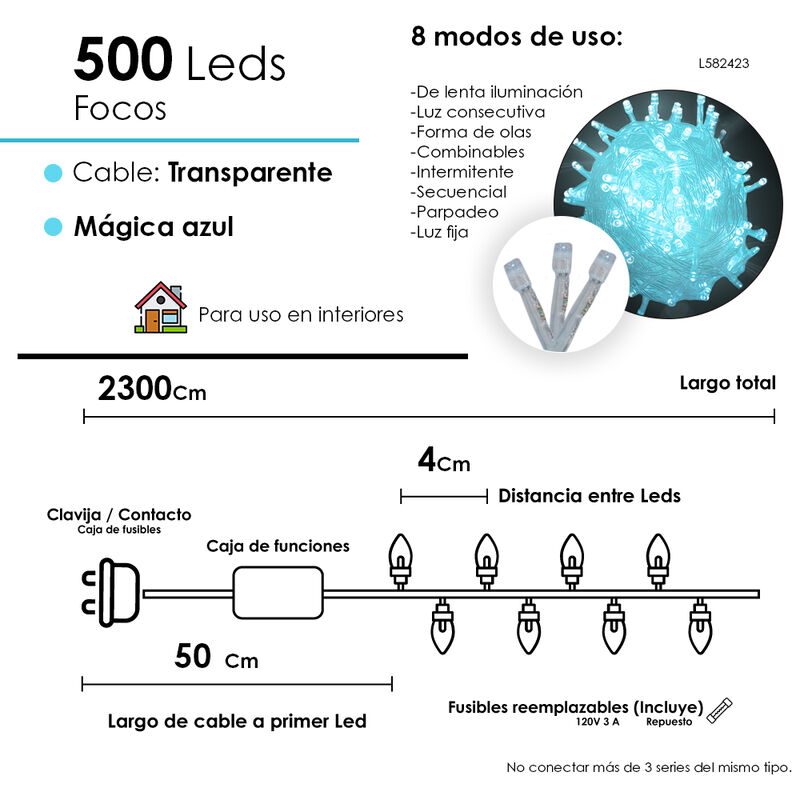 Serie Musical LED Azul 2300 focos Cable Transpa... image number null