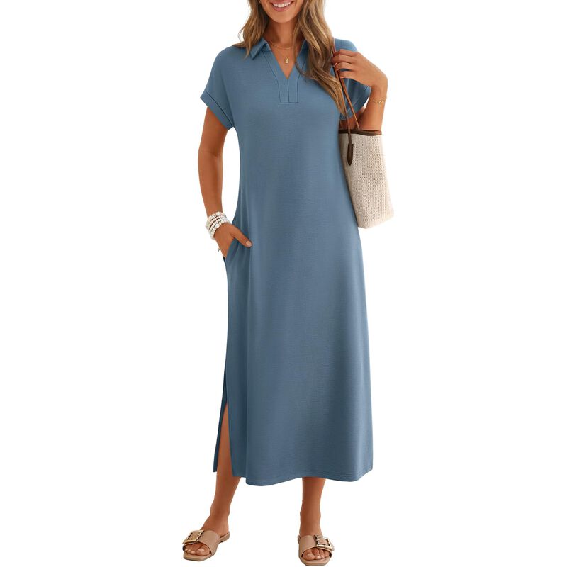 Merokeety Vestido Largo Mujer Mangas Cap Cuello... image number null