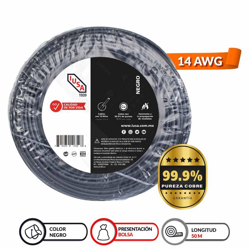 Cable Thhw-ls Rohs Calibre 14 Awg Negro 50m image number null