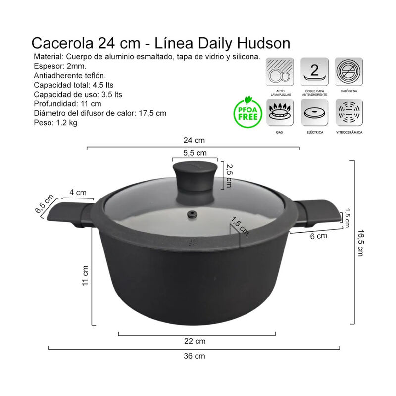 Olla Cacerola Cocina HUDSON 24 cm Aluminio Anti... image number null