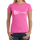 Camiseta Word Art Para Mujer - Rock Guitar- Rosa