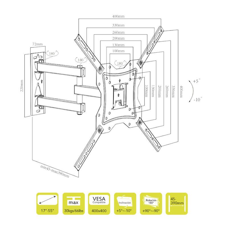 Soporte Tv TKA KA-SM18055 Vesa Max 400x400-30kg... image number null